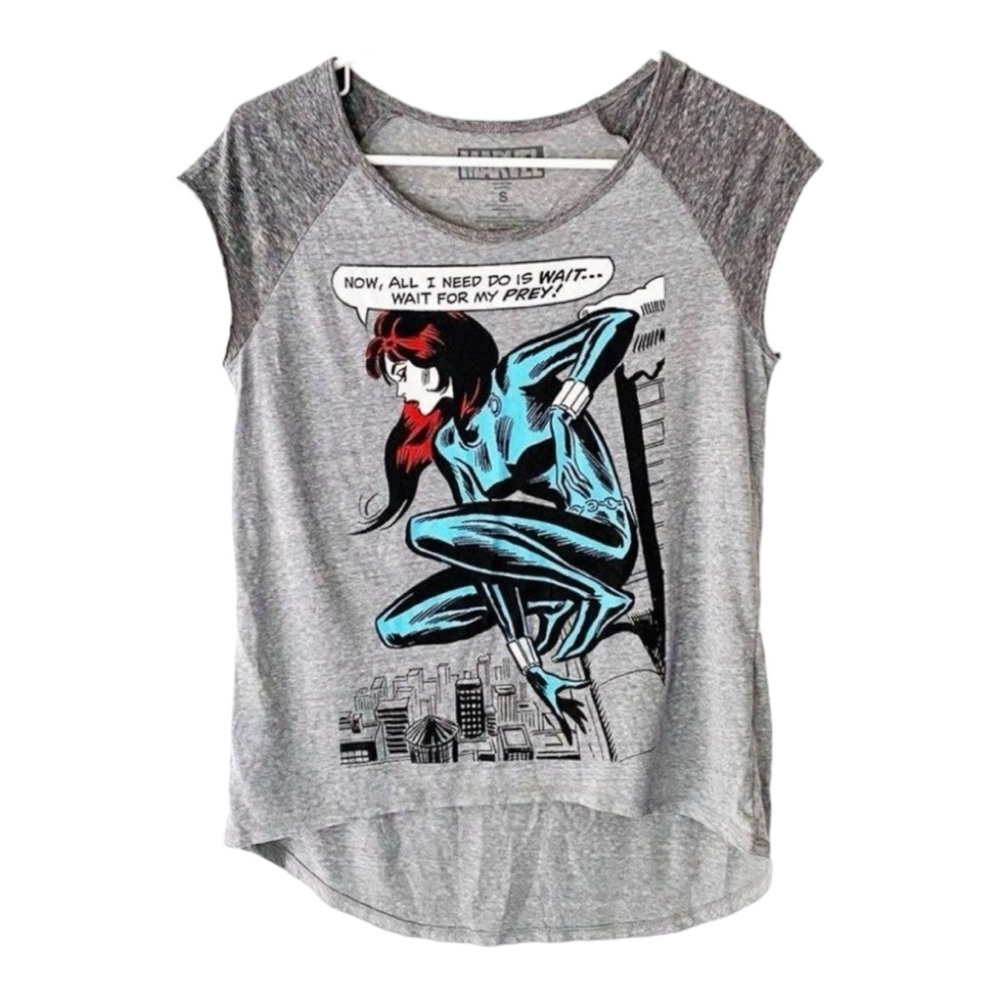 Marvel Black Widow Comic Wait For Prey Graphic High Low Hem Tee Gray Size Small